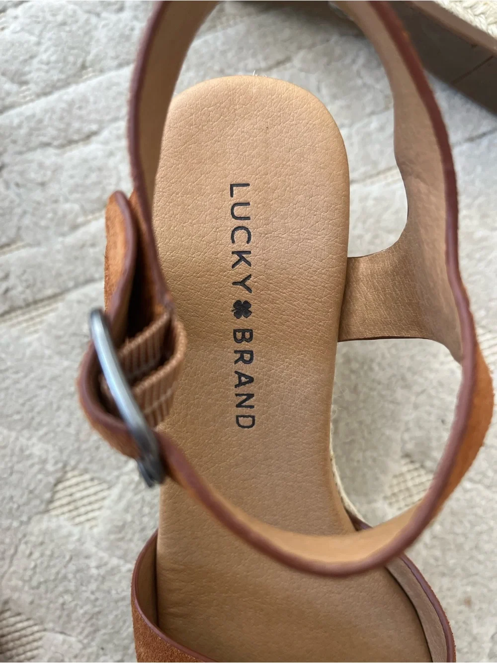 Lucky Brand Tan Suede Espadrille Wedge Sandals